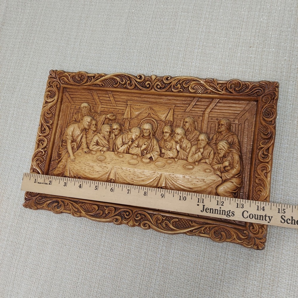 Vintage The Last Supper 3D Relief Wall Plaque Faux Wood Religious Art USA 13.5x8 - Picture 7 of 7